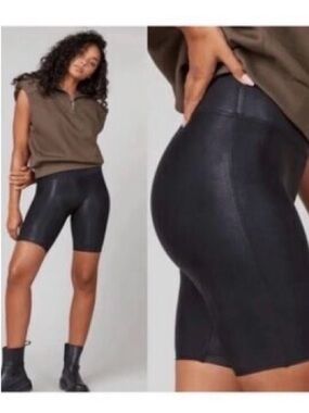 Spanx High-Waist Black Faux Leather Bike Shorts